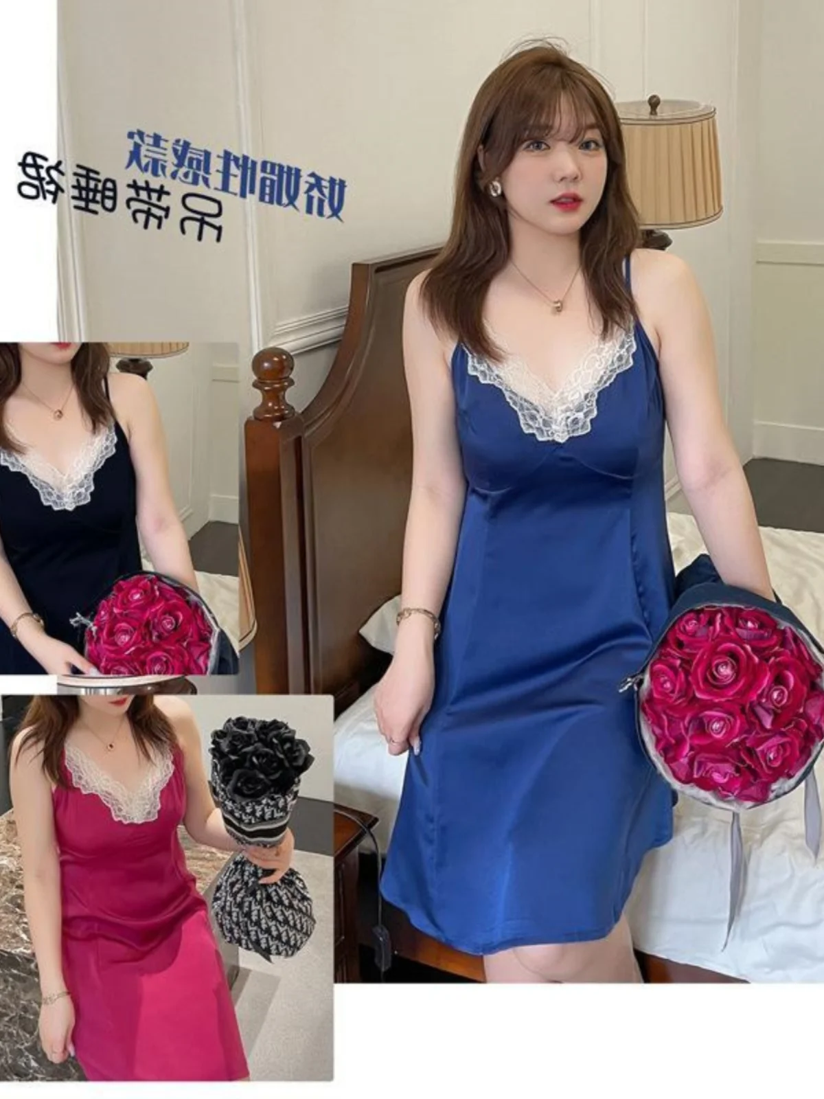 

plus Size Lace Nightgown Women's Summer Loose Sexy Style Home Dress V-Neck Sleeveless Mid-Length Casual Comfortable Sleepwear