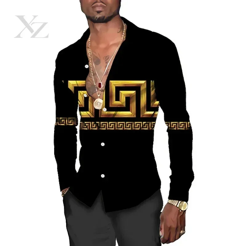 Men's Long-Sleeve 3D Print High-Definition Pattern Lapel Shirt, Fashionable Casual Large Size
