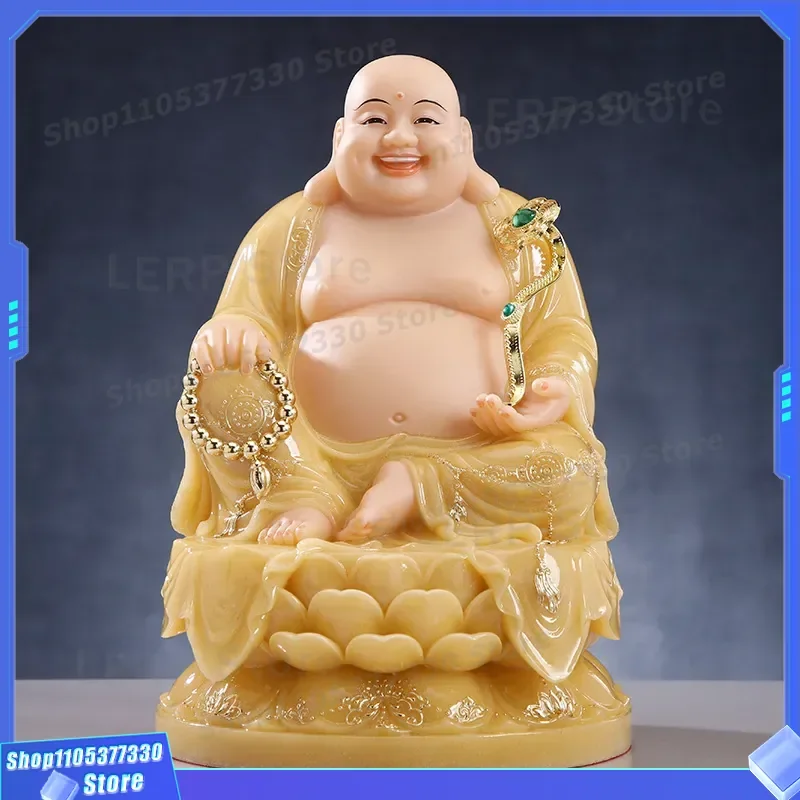 Large Belly Maitreya Buddha Statue Zen Bodhisattva Figurine Smiling Future Buddha Holding Ingot Home Living Room Decor