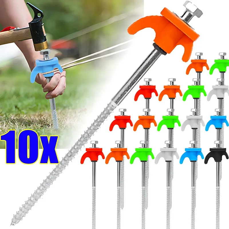 10/2 Stück Schraubanker-Zeltheringe 20CM aus Kohlenstoffstahl, Zeltspieße mit Haken, Camping-Zeltnägel, Spiral-Zeltheringe für den Außenbereich
