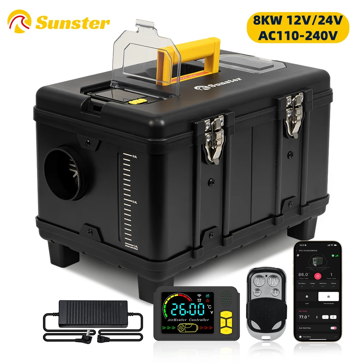 Image of 8KW Diesel-Heizgerät 12V/24V/220V All-in-One Diesel-Luftheizung mit Bluetooth-App-Steuerung Autoheizung Geeignet für Fahrzeuge und Outdoor-Einsatz