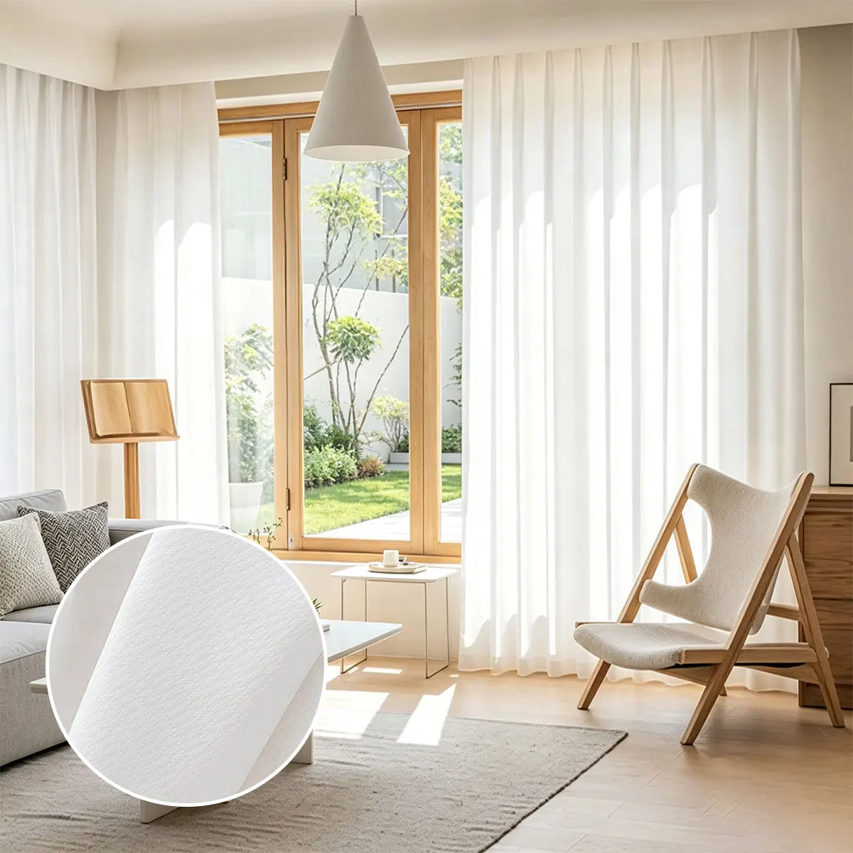 White Textured Sheer Curtains Set of 2 Solid Light Filtering Voile Drape Four Prong Hook For Bedroom Living Room Decor