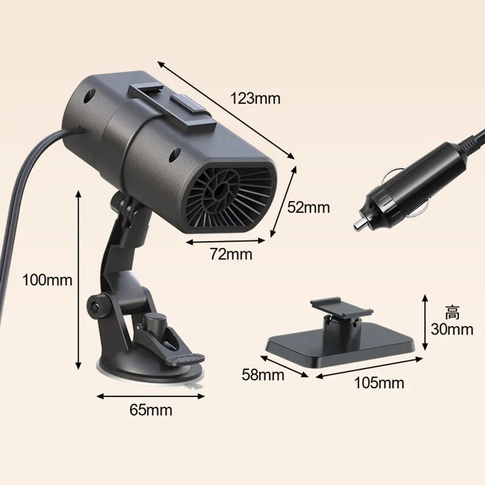 NEW 12V ABS Heater High Power Adjustable Cooling And Heating Defrosting And Defogging Compact And Portable 360°Rotating Bracket