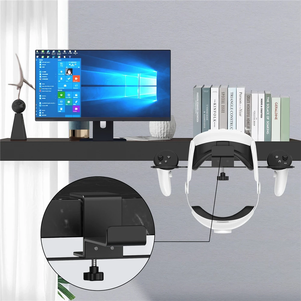 

VR Stand Under Desk Storage Display Hook Organizer Aluminum Alloy for Meta Quest 3 VR Accessories