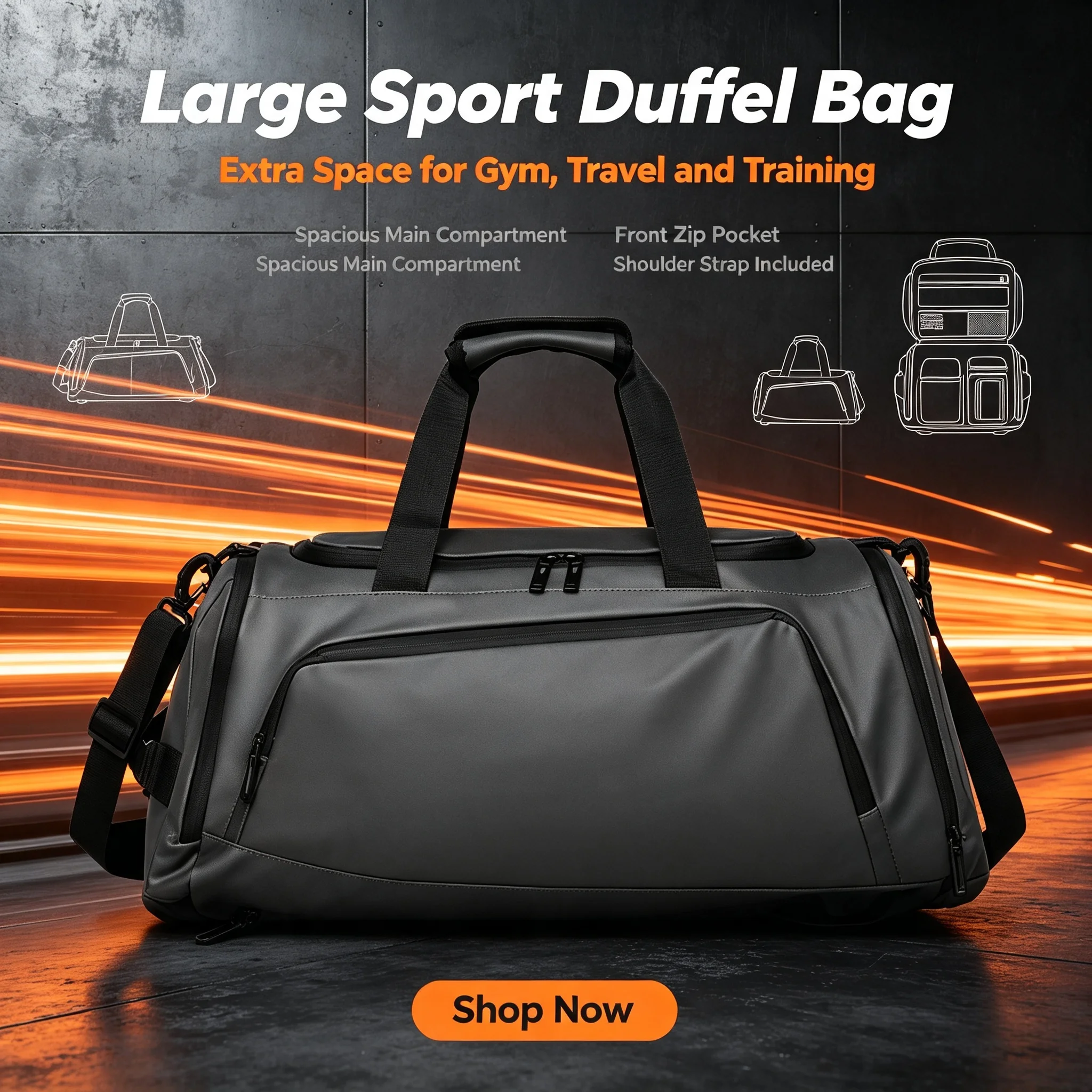 Fashion Large Capacity Sports Gym Bag, Lightweight Water-resistant Fabric with Breathable Cushioned Shoulder Straps, Separate Wet Pocket, Slim Non-bulky Design, Ideal for Basketball, Fitness, Swimming, Daily Training for Men and Women.