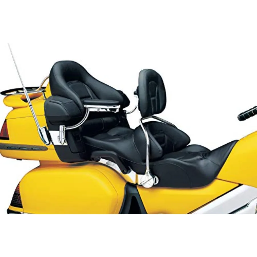 

Motorcycle accessory: adjustable padded driver backrest with rear mounted storage pouch for 2001-10 Honda Gold Wing GL1800, chr