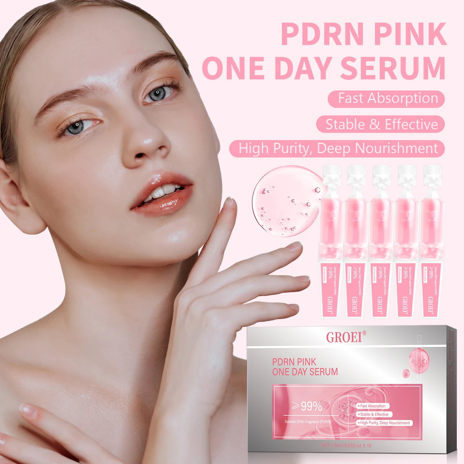 

Pink one-day essence has multiple functions of deep moisturizing, brightening and skin care essence