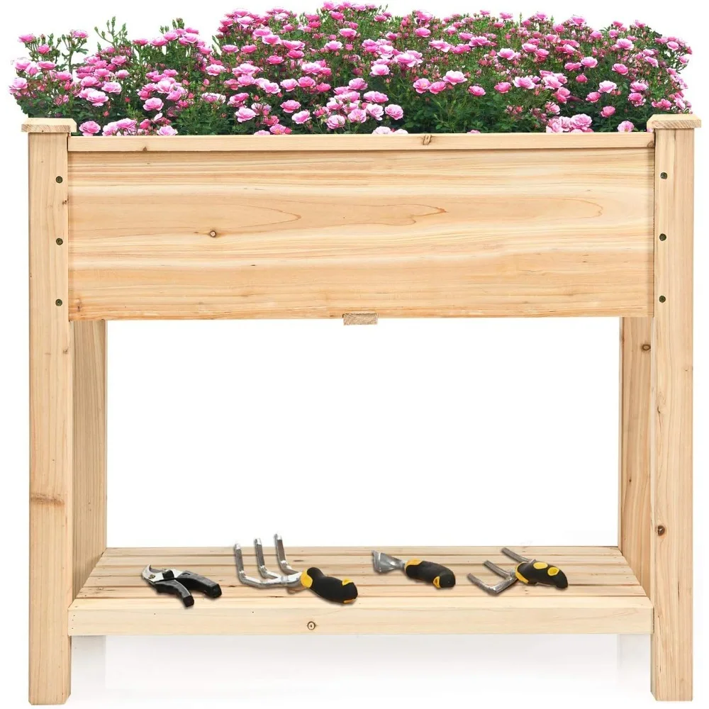 

Приподнятая грядка для сада с полкой для хранения, высокая клумба из кедрового дерева на ножках, уличная грядка для посадки растений