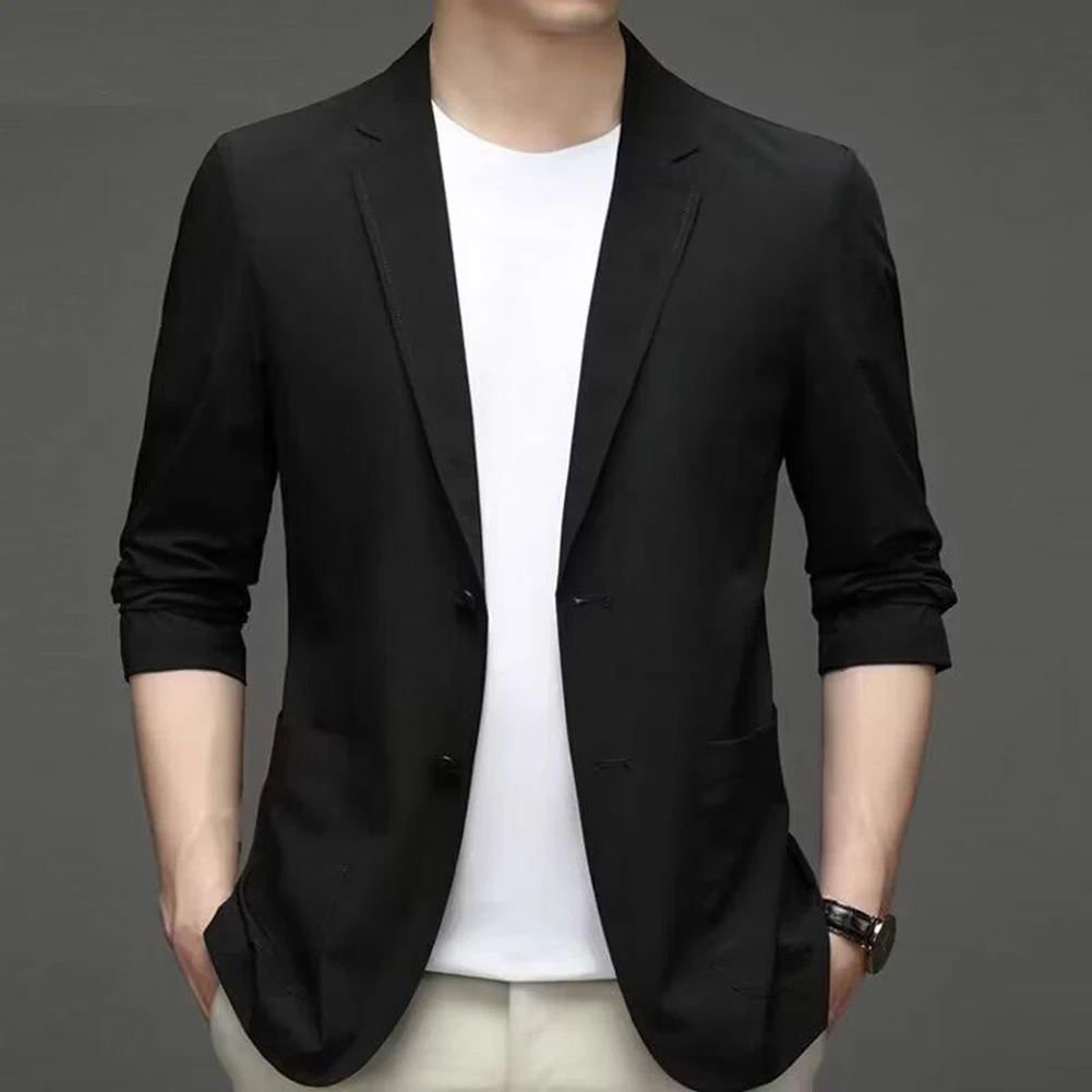 

Men's Polyester Suit Jacket with Lapel Collar Long Sleeve Solid Design for Daily Holiday Party Use Size L to 3XL