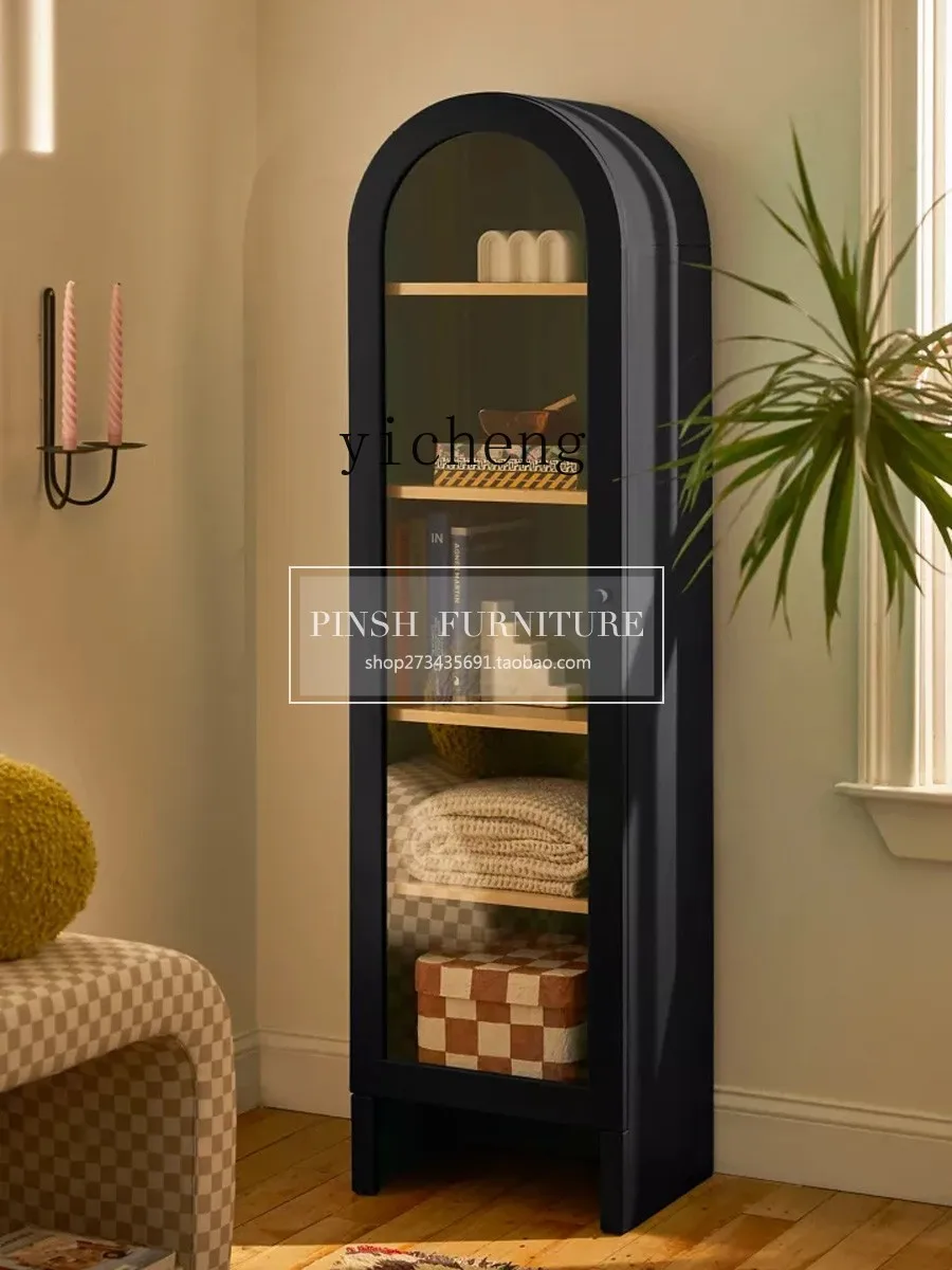 TQH6.23 Simple Modern  and Double Door Arched Bookcase Glass Door Display Showcase Household Floor Standing Storage Cabinet