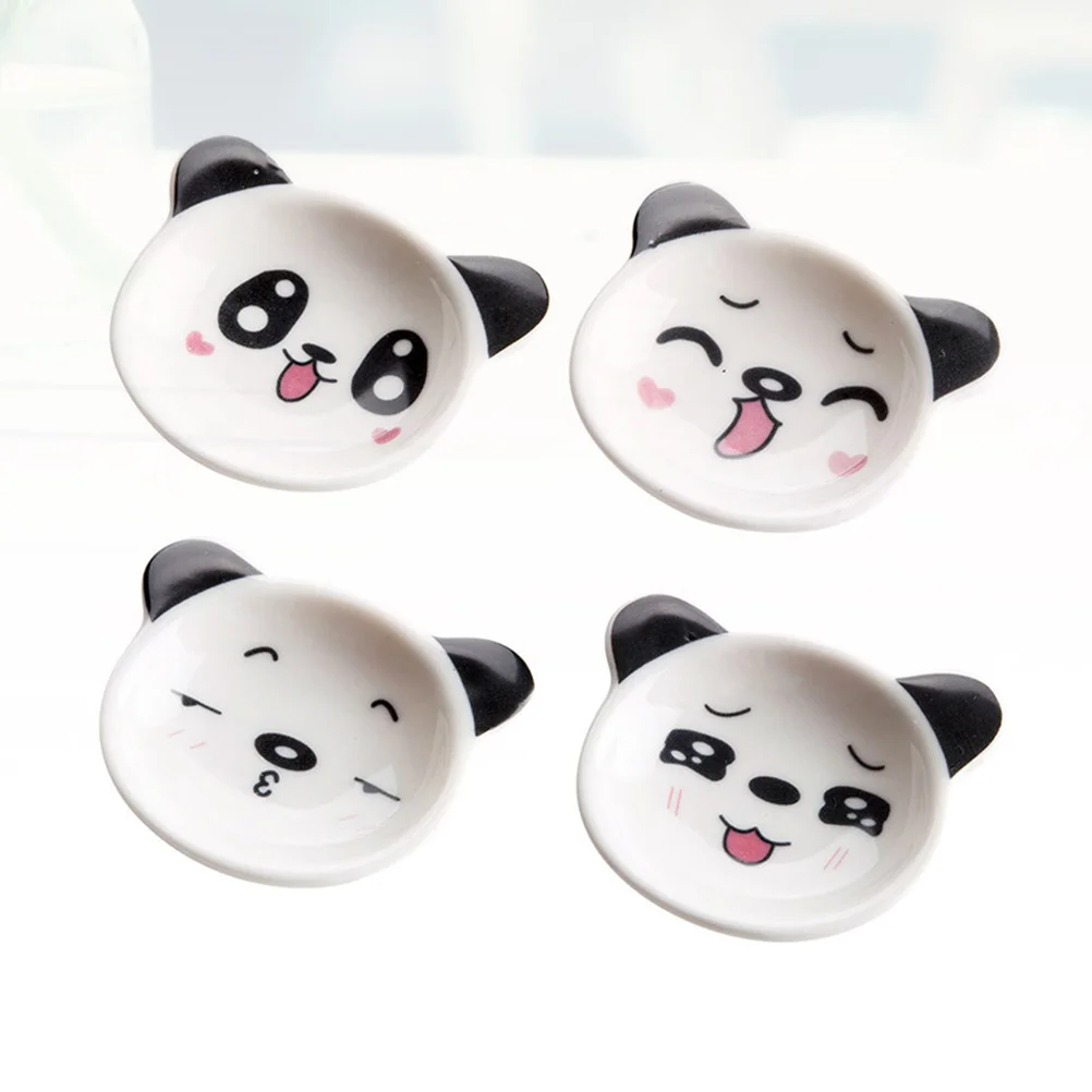 

4Pcs Ceramic Panda Vinegar Dish Set Cartoon Shape for Home Kitchen Party Bbq Picnic Saucer Creative Mini Household