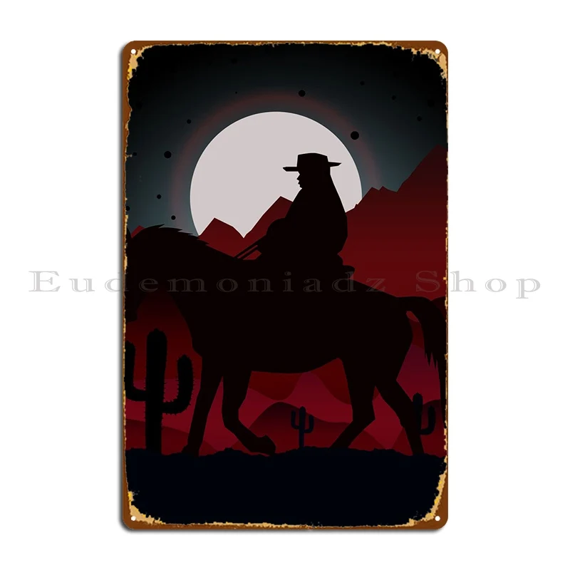 Cowboy On Night Ride Metal Sign Wall Cave Personalized Design Designing Classic Tin Sign Poster