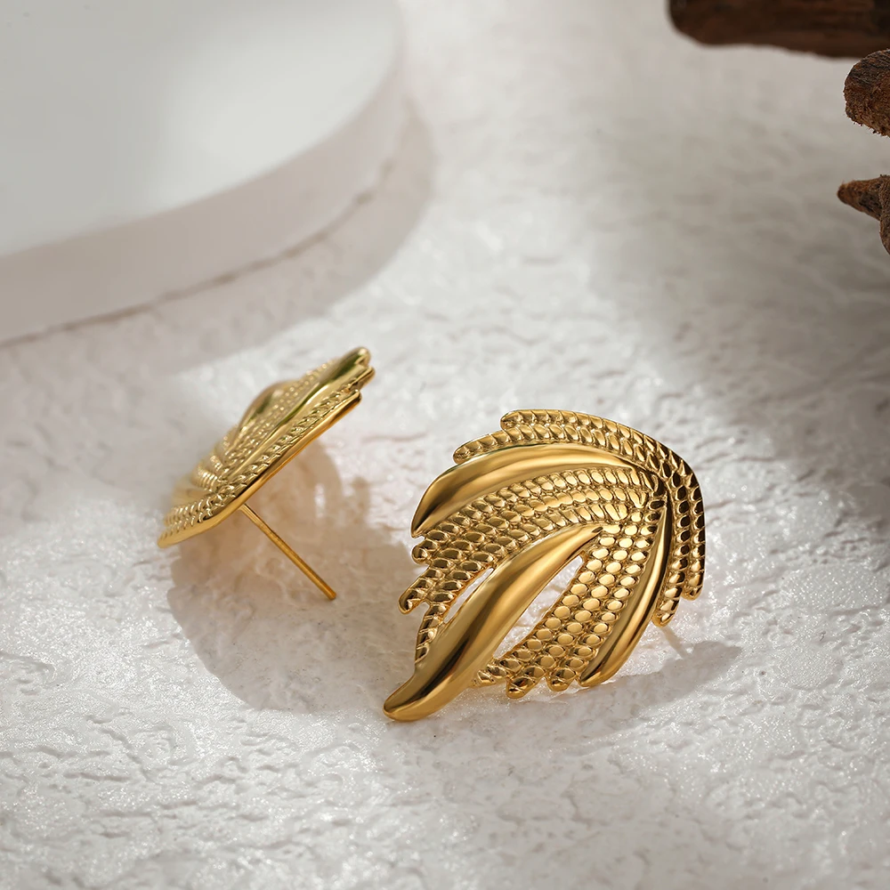 Exquisite Lava Textured Hemispheres Hypoallergenic Earrings Unique Geometric Snail Shell Wing Ear Stud Stainless Steel Jewelry