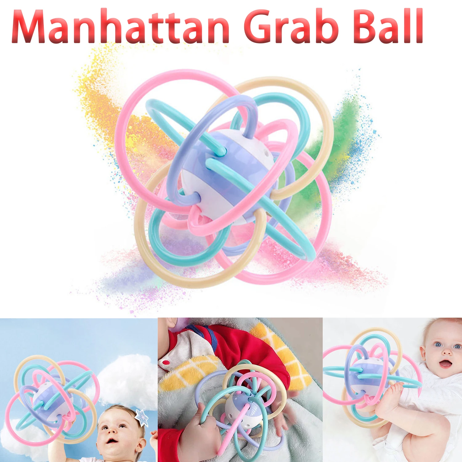 Baby Manhattan Grab Ball Sensory Teether And Rattle Toy Infant Bed Rattle Ball 0-3 Year Toddlers Soft Teether Silicone Ball Toy