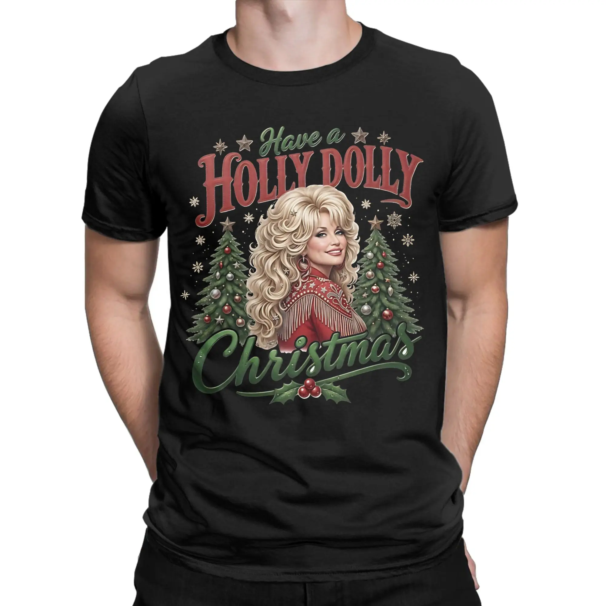 Have A Holly Dolly Christmas Dollys Partons Holiday Art T-Shirts Men  Novelty 100% Cotton Tees Round Neck T Shirts Summer Tops