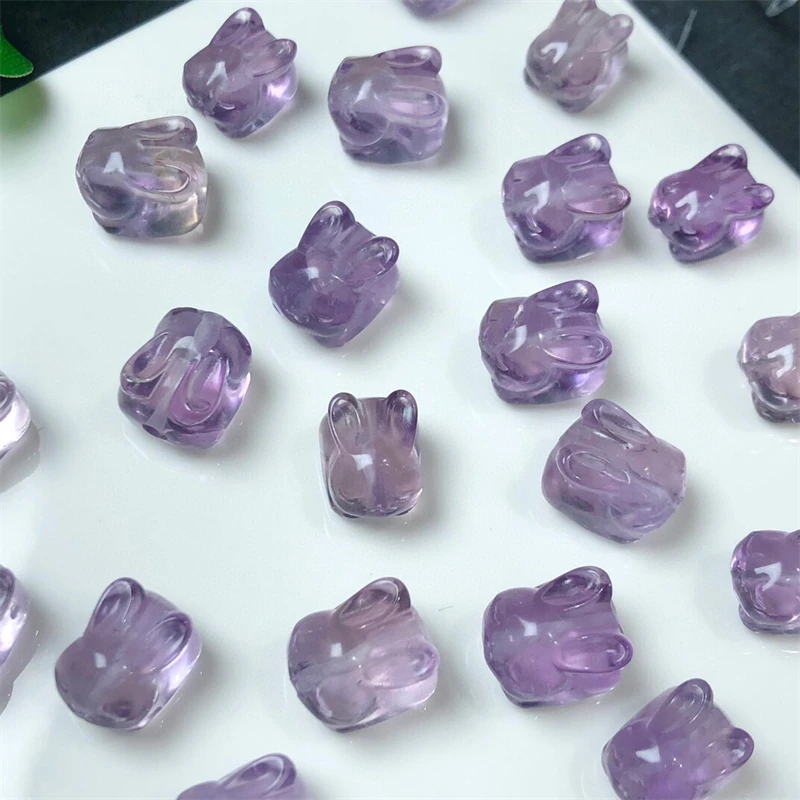 5PCS Natural Amethyst Rabbit Carving Jewelry Healing Stone For Men Women Decoration Jewelry 11MM