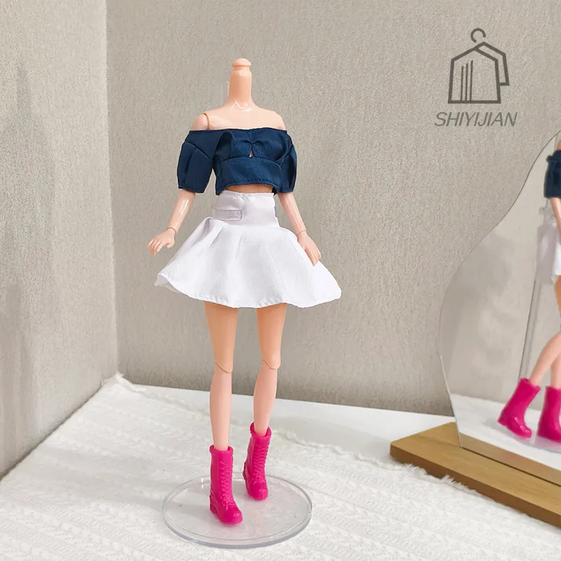 30cm/11 Polegada supermodelo boneca roupas acessórios doce estilo universitário topo + cintura alta saia plissada conjunto brincalhão vestir-se roupas