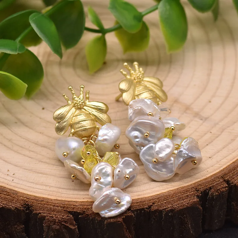 Neue Stil Süße Honigbiene Natürliche Süßwasser Perle 14K Gold Gefüllt Weibliche Quasten Stud Ohrringe Schmuck Frauen Weihnachten Geschenke – Detail 9