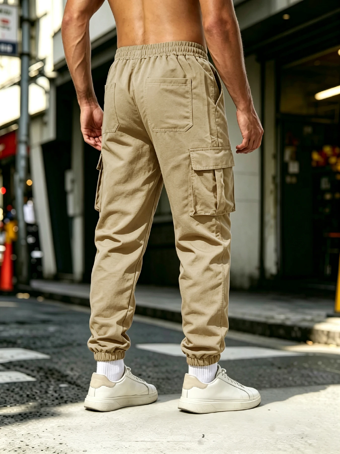 Herren Cargo-Jogginghose | Streetwear-Stil mit mehreren Taschen und elastischem Kordelzug in der Taille, locker geschnittene Passform, weich und atmungsaktiv für – Detail 8