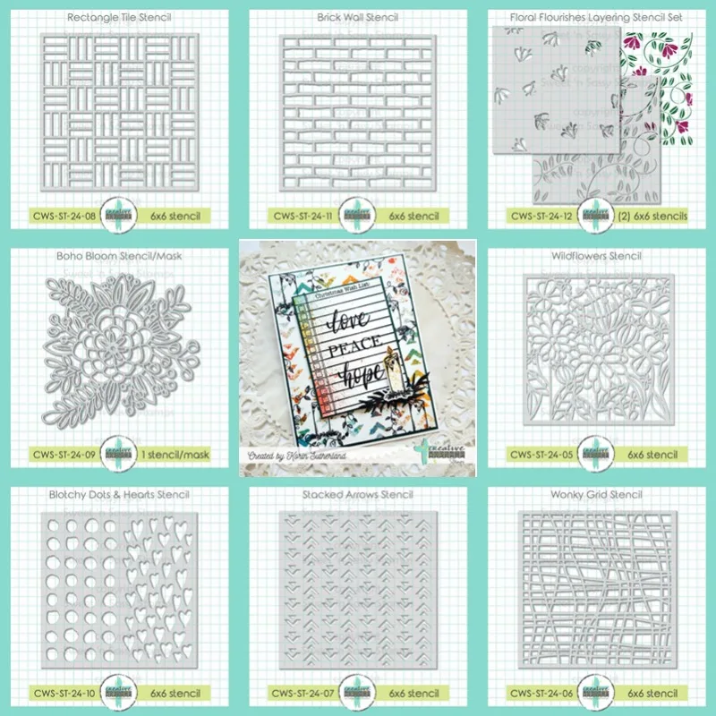 Hot Wonky Grid Dots Hearts Bloom Wildflower Wall Blotchy Stencil Diy Scrapbooking Crafts Photo Album Template Handmade Decorat