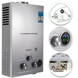 LPG 6L/8L/10L/12L/16L/18L Water Heater 36KW Instant Liquefied Petroleum Gas Water Heater Stainless Steel Boiler Kit Portable