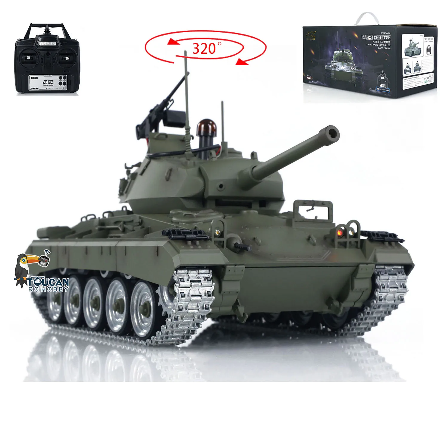 Tongde M24 Chaffee 1/16 Scale RC Tank Model Radio Control Battle Tanks Infrared Metal Upgraded Wheels Barrel Recoil Toys TH24485