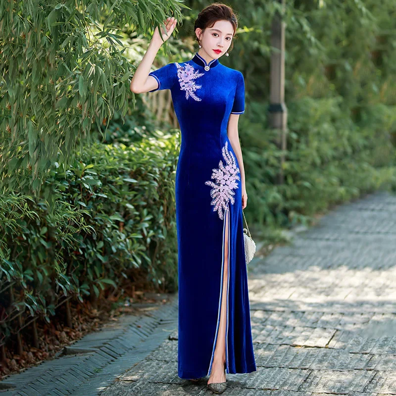 Yourqipao Improved Cheongsam Mother Of The Bride Evening Dress Velvet Chinese Wedding Guest Party Gowns Women Bridesmaid Dresses