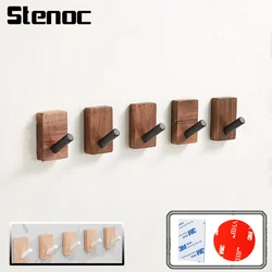 No Punching White/Black Walnut Coat Hooks Wall Hanging Bathroom Hooks For Towel & Coat Wooden Hooks Decorative Wall Hanger Hooks