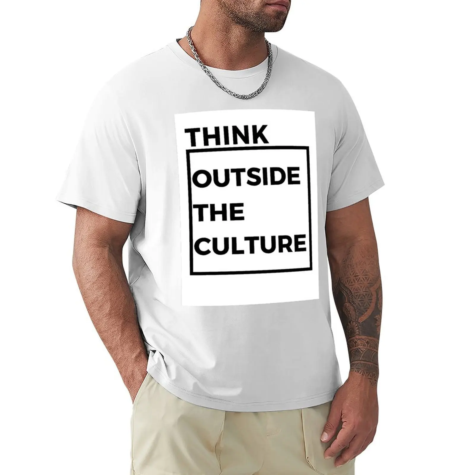 

Think outside the culture black latter with white background T-shirt anime clothes anime men clothes