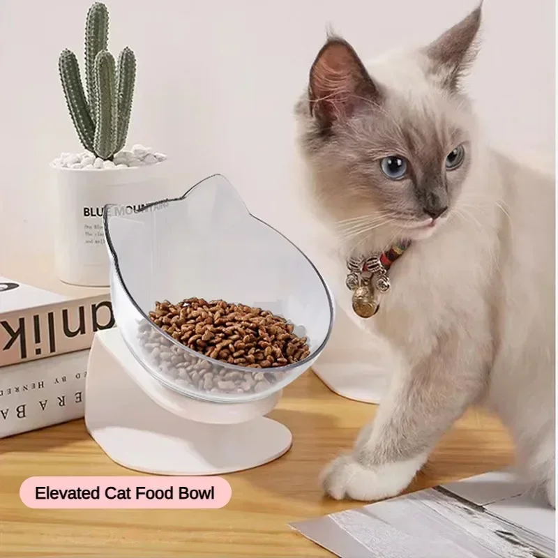 Single Pet Bowl with Stand, Cat Food Feeder and Water Bowl, 15 ° Tilted Cat Bowl with Non-Slip Pads, Feeding Kitten Supplies