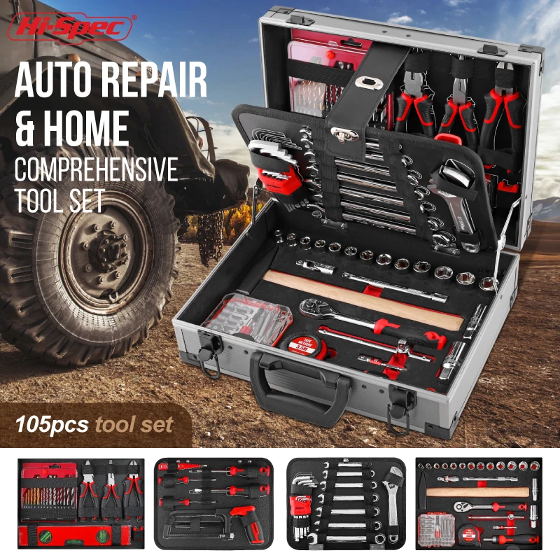 

Комплексный набор инструментов Hi-Spec, 95 предметов, с разъемами 3/8 дюйма и 1/4 дюйма, трещоткой, битами и тестером напряжения (380x270x105 мм) для ремонта автомобилей/домашних