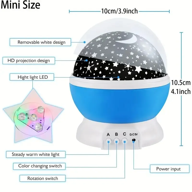 Galaxy Projetor Starry Sky Rotating LED Night Light Planetário Crianças Quarto Star Night Lights Moon Light Kids Gift Lamp