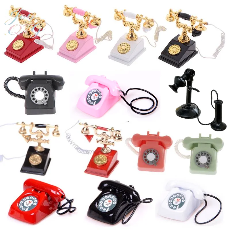 Neue 16 Arten Miniatur Telefon Modell Legierung Vintage Retro Rotary Rot Telefon Für Puppenhaus Zubehör Pretend Spielen Möbel Spielzeug