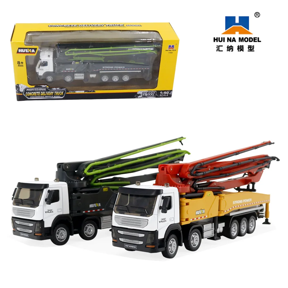 HUINA New Alloy Crane Tanker Simulated Hydraulic 1/50 Scale Cement Car Transport Truck Construction Car Toys GIft