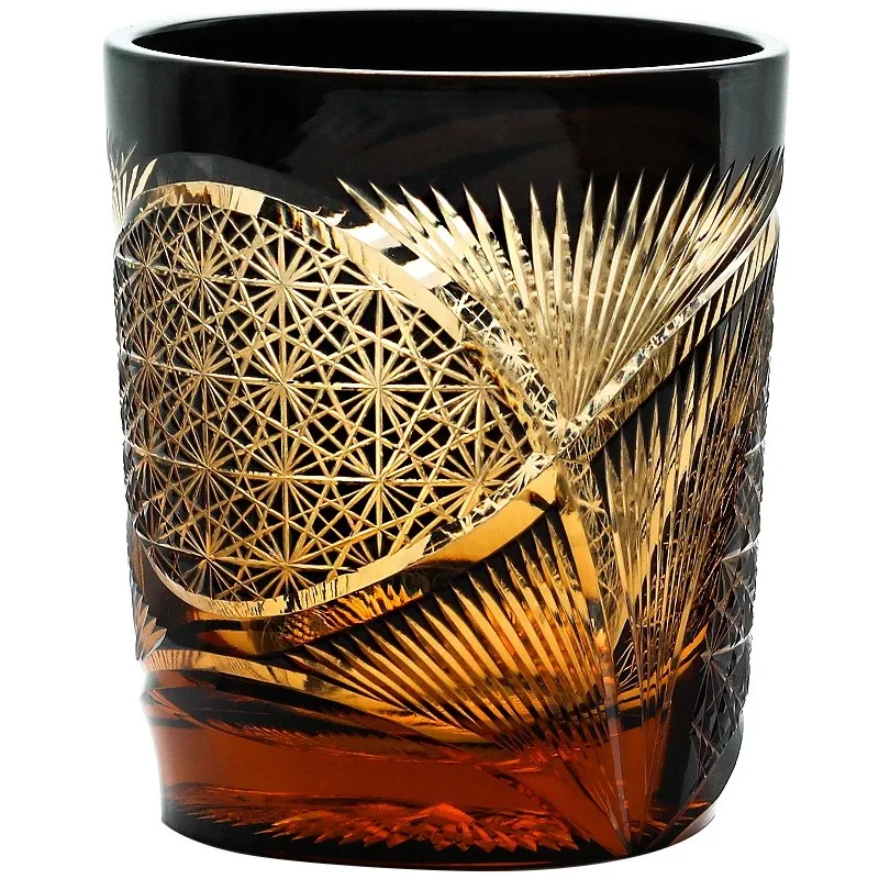 

Cut Japanese retro hand-carved amber chrysanthemum pattern glass wine set whiskey glass