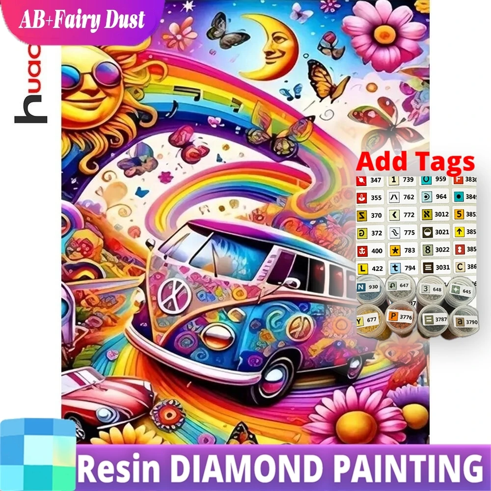 

Resin Fairy Dust AB 5d Diamond Mosaic Cartoon Car Rhinestone Pictures Diy Diamond Painting Rainbow Flower Handmade Gift Home Dec