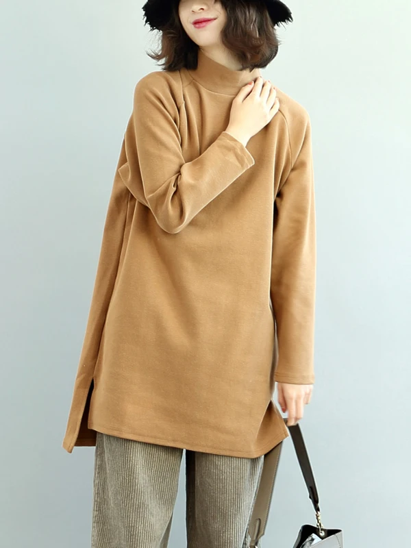 Artystyczna bluza Thiened z wysokim kołnierzem, długim rękawem, średniej długości, idealna na jesień i zimę, w stylu vintage.