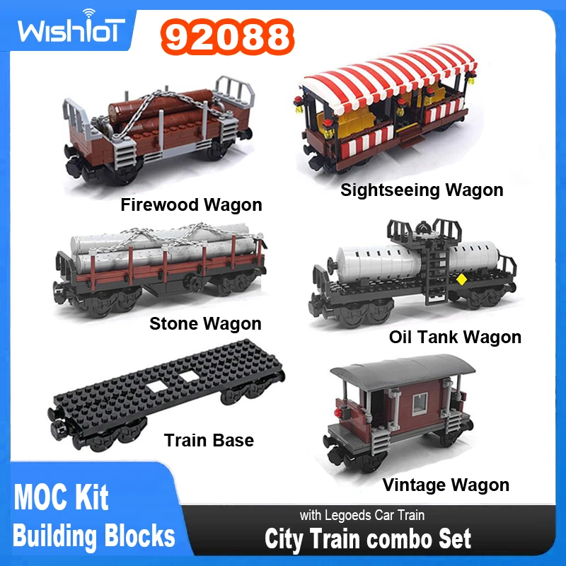 92088 MOC City Train Track Retro Manned Train Container Firewood Train Building Block Car DIY Accessories Brick Assembly Model