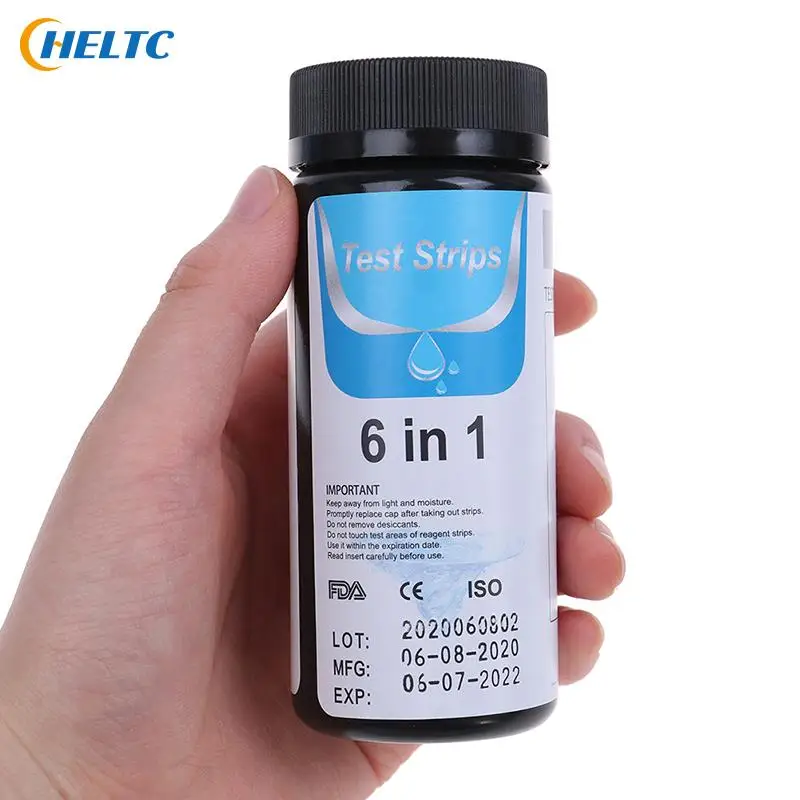 6 IN 1 50Pcs Water Quality Test Papers PH Level Total Alkalinity Testing Swimming Pool Aquarium Fish Tank Analyzing Test Strip