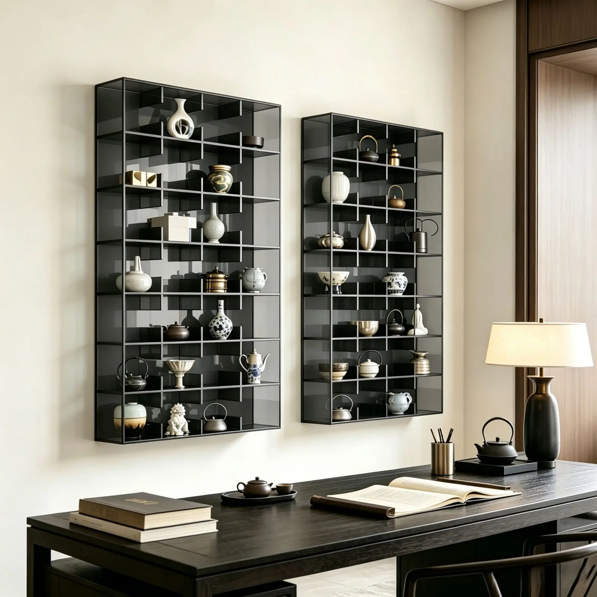 Acrylic antique rack, wall-mounted Chinese-style multi-compartment storage rack, tea set storage cabinet, Duobao Pavilion