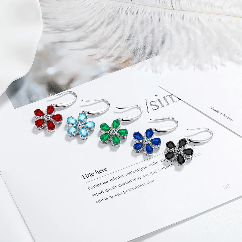 925 Sterling Silver Personalized Sweet Micro-inlaid Zircon Five-petal Flower Earrings Wedding Anniversary Party Gift