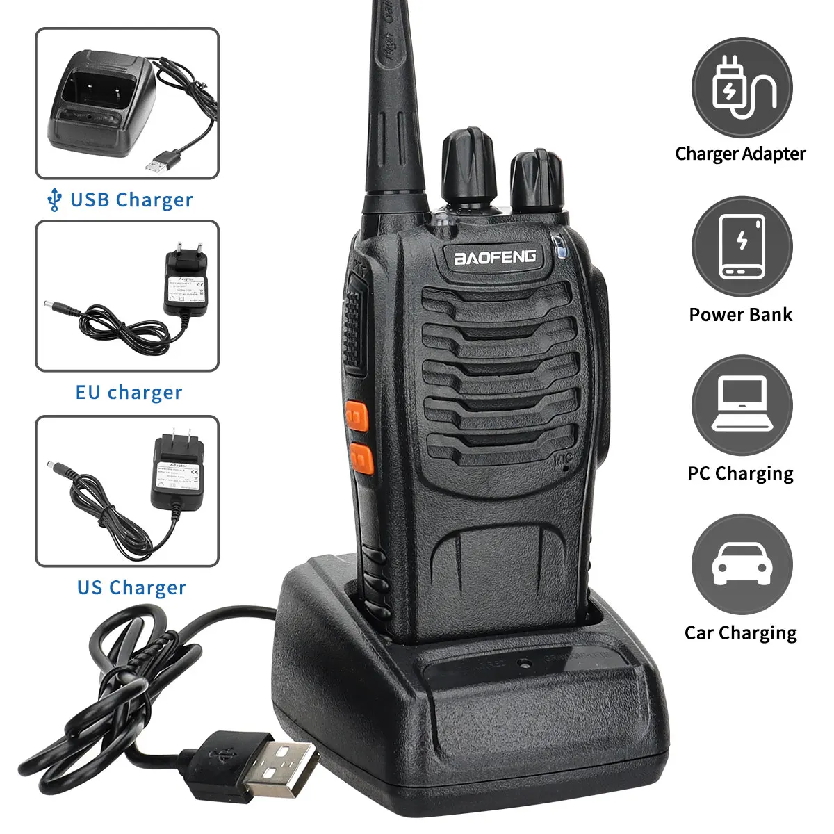 2 pçs baofeng BF-888S v2 walkie talkie banda dupla portátil de longo alcance uhf 400-470mhz usb/ue/eua presunto rádio em dois sentidos para caça