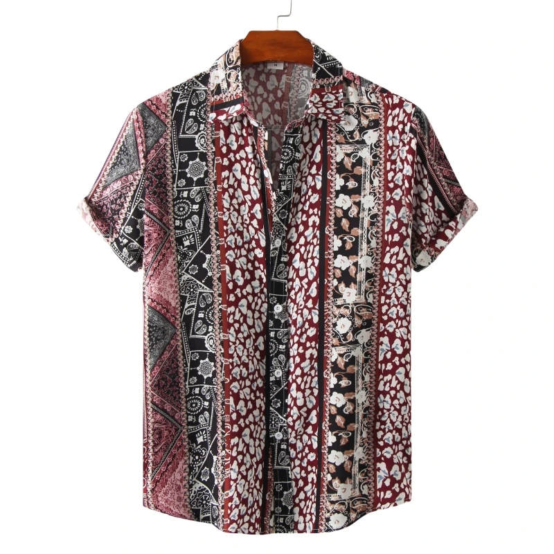 

Tiki Hawaiian Shirt Men Shirts and Blouses Original Men's Clothing Beach T-shirts Man Korean Popular Clothes Short Sleeve Mens