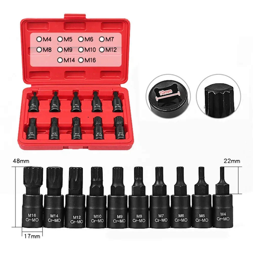 

12 Point Socket Wrench 10PCS Set Universal 3/8 Square Drive Sockets Set M4-M16 Socket Kit Molybdenum Chromium Steel Tools