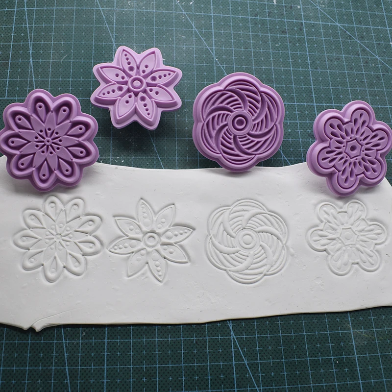 Mandala Flower Embossing Die Pottery Stamp Polymer Clay Earring Ceramic Pot Texture Make Plastic Seal Dotting Tools 4pcs/set