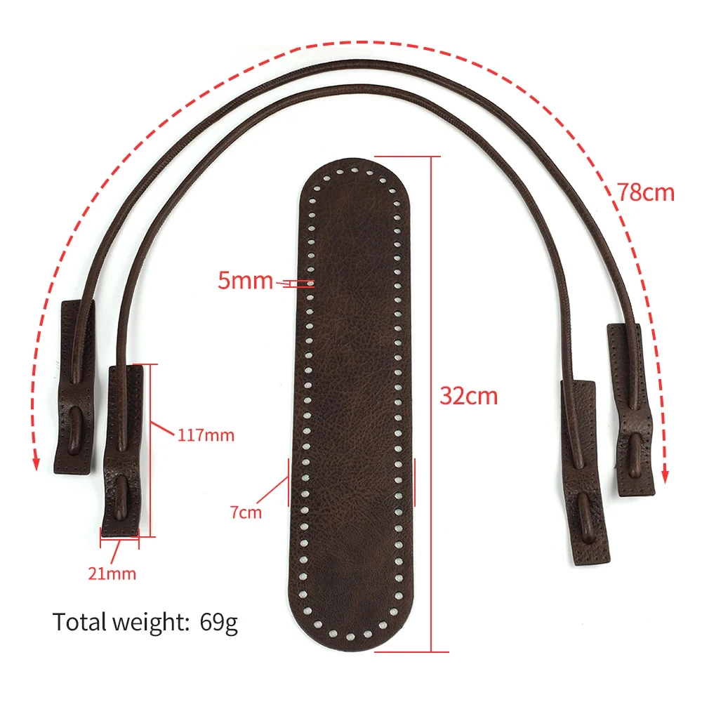 PU Leather Woven Bag Set For DIY Crochet Bag Women Shoulder Bag Strap Bag Bottom With Holes Handcraft Knitting Bag Accessories