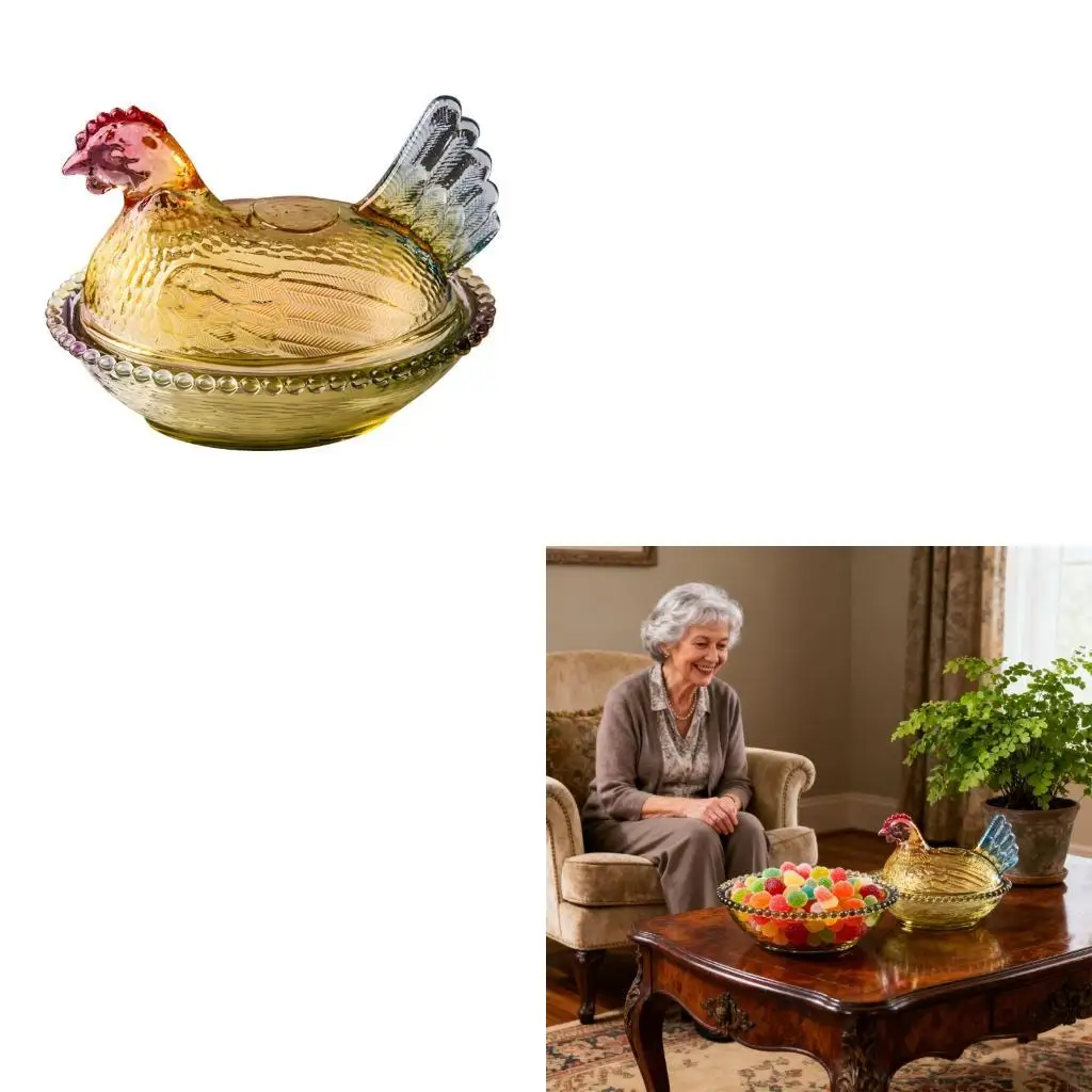 

Glass Candys Jar with Lid Hen on Nest Candy Dish,Candy Cookie Jar Biscuits Storage Container Decorative Snacks Bowl