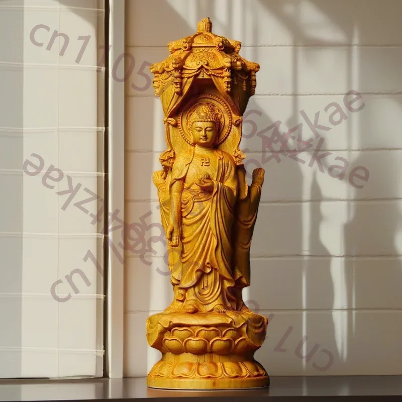 Cypress Three Sided Buddha Statue Tathagata, Guanyin Statue Chinese Buddha Statues Home, Room, Office, Feng Shui Decoration