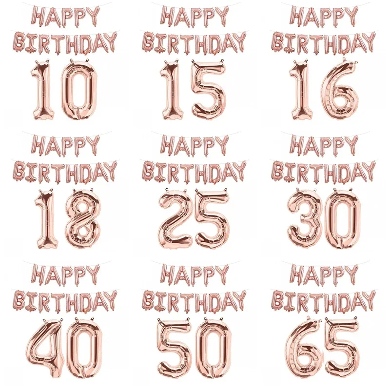 15 قطعة الذهب الوردي عيد ميلاد سعيد عدد احباط بالون الاطفال الكبار حفلة زينة بسيطة صبي فتاة 10 18 25 30 40 50 60 70 سنة #1