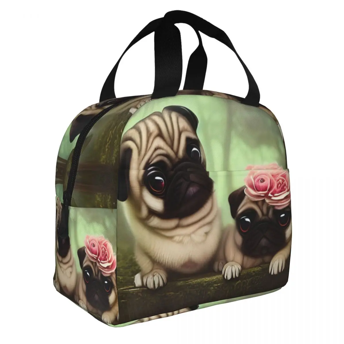 

Pug Couple In Wonderland Lunch Bento Bags Portable Aluminum Foil thickened Thermal Cloth Lunch Bag for Women Men Boy